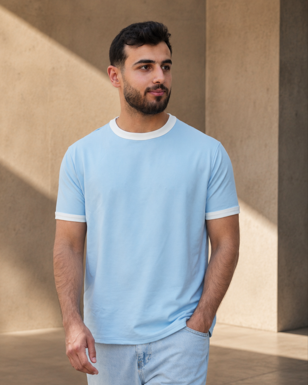 VELEN Ringer Tee — Sky Blue