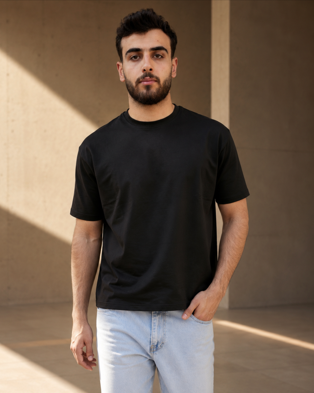 VELEN Black Boxy Cropped Tee